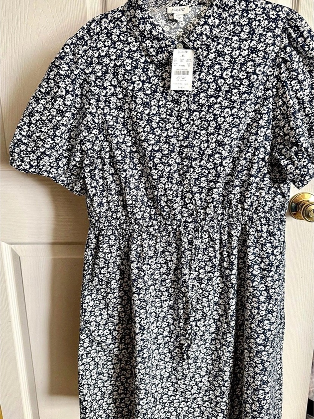 J.Crew Navy Blue Short-Sleeve Daisy Print Dress Daisy